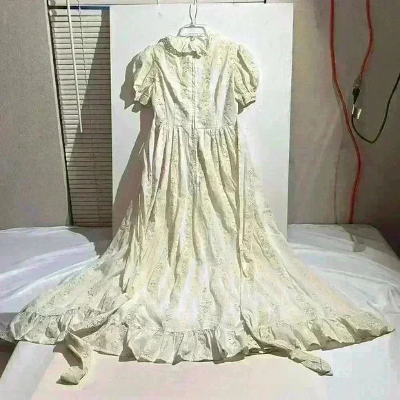 Vintage Homespun Gunne Sax Style 1970s Striped Cottagecore Floral Prairie Dress - Picture 13 of 16